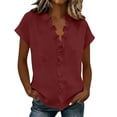 thumbnail image 3 of Craaazy Women's Summer Solid Color Short Sleeve Topss, V Neck Ruffle Trim Casual Shirt, Loose Fit Comfy Blouse for Everyday Outfits Gifts, 3 of 6