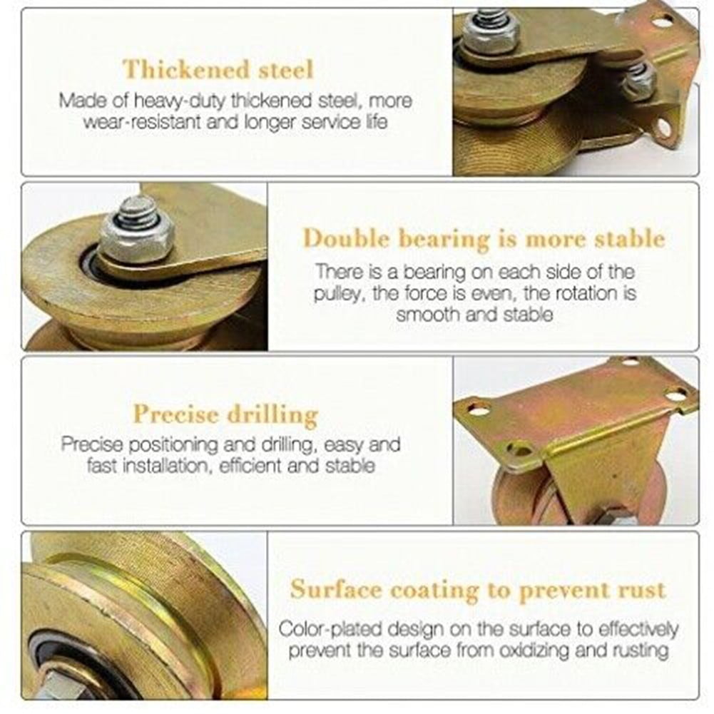 CHENGSI for Heavy Duty V Groove Wheel Caster Set for Inverted Track Sliding Gate, Steel Construction, 1.2 Inch Base Plate, 440 Pounds Load Capacity per Wheel, Pack of 4