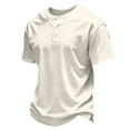 thumbnail image 2 of LTTVQM Mens Blouse Henley Neck Three Button Short Sleeve Tee Relax Fit Home Walking Daily Casual Shirts Beige 4XL, 2 of 5