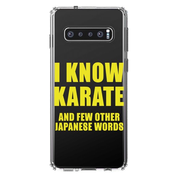 DistinctInk Clear Shockproof Hybrid Case for Samsung Galaxy S10  PLUS (6.4" Screen) - TPU Bumper Acrylic Back Tempered Glass Screen Protector - I Know Karate And Few Other Japanese Words