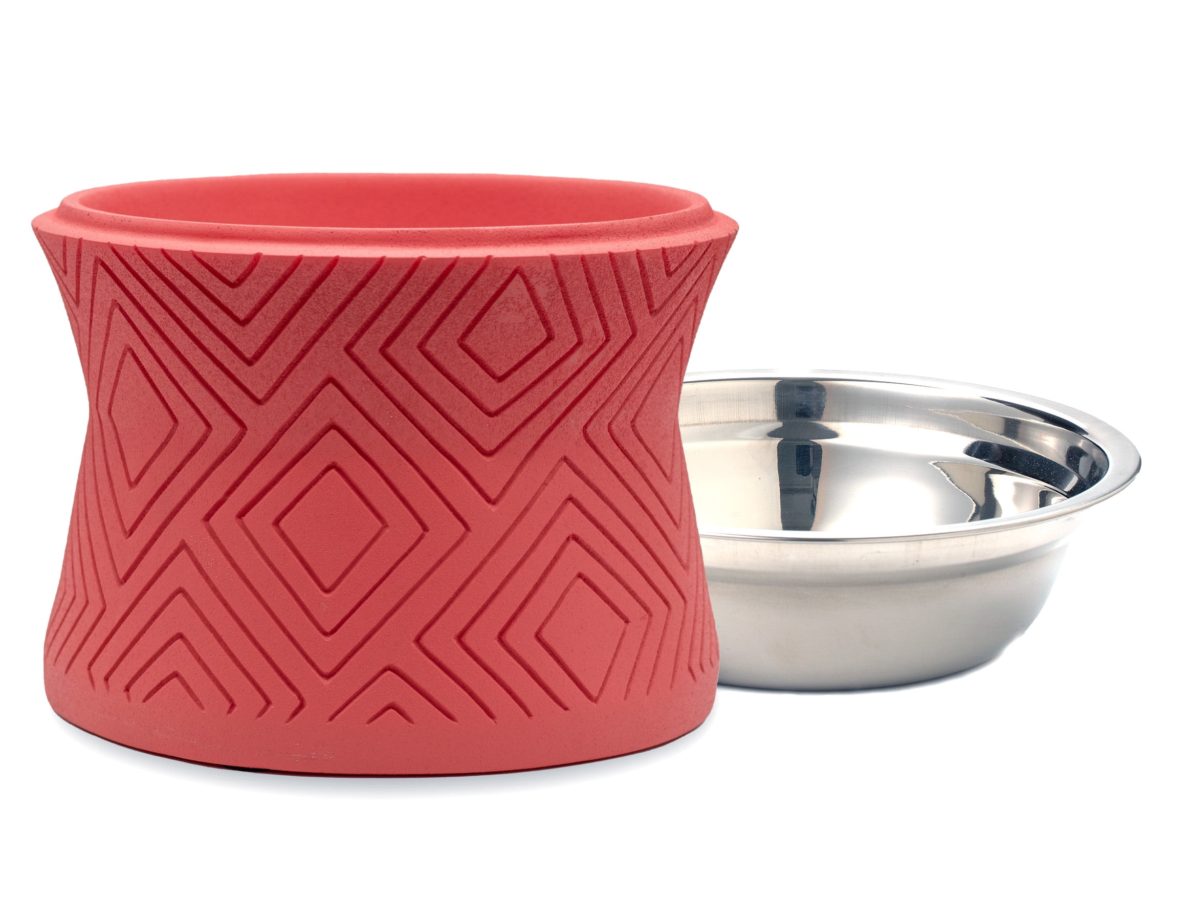 Pet Junkie Santa Fe Elevated Small Polyresin Food & Water Bowl with Stainless Steel Dish for Pets, Coral Pink