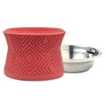 thumbnail image 3 of Pet Junkie Santa Fe Elevated Small Polyresin Food & Water Bowl with Stainless Steel Dish for Pets, Coral Pink, 3 of 5