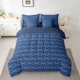 thumbnail image 2 of Feelyou Damask Flower Women Comforter Set 7pcs, Blue Boho Gothic Bat Queen Bedding Sets, 2 of 8