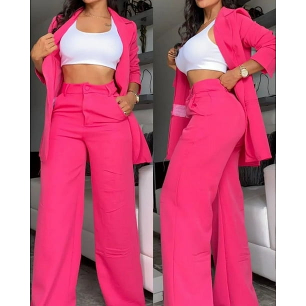 Conjunto de chaqueta elegante para mujer, abrigo con cuello con muescas y pantalones de diseño de bolsillo, traje de trabajo de dos piezas, moda de otoño, nuevo