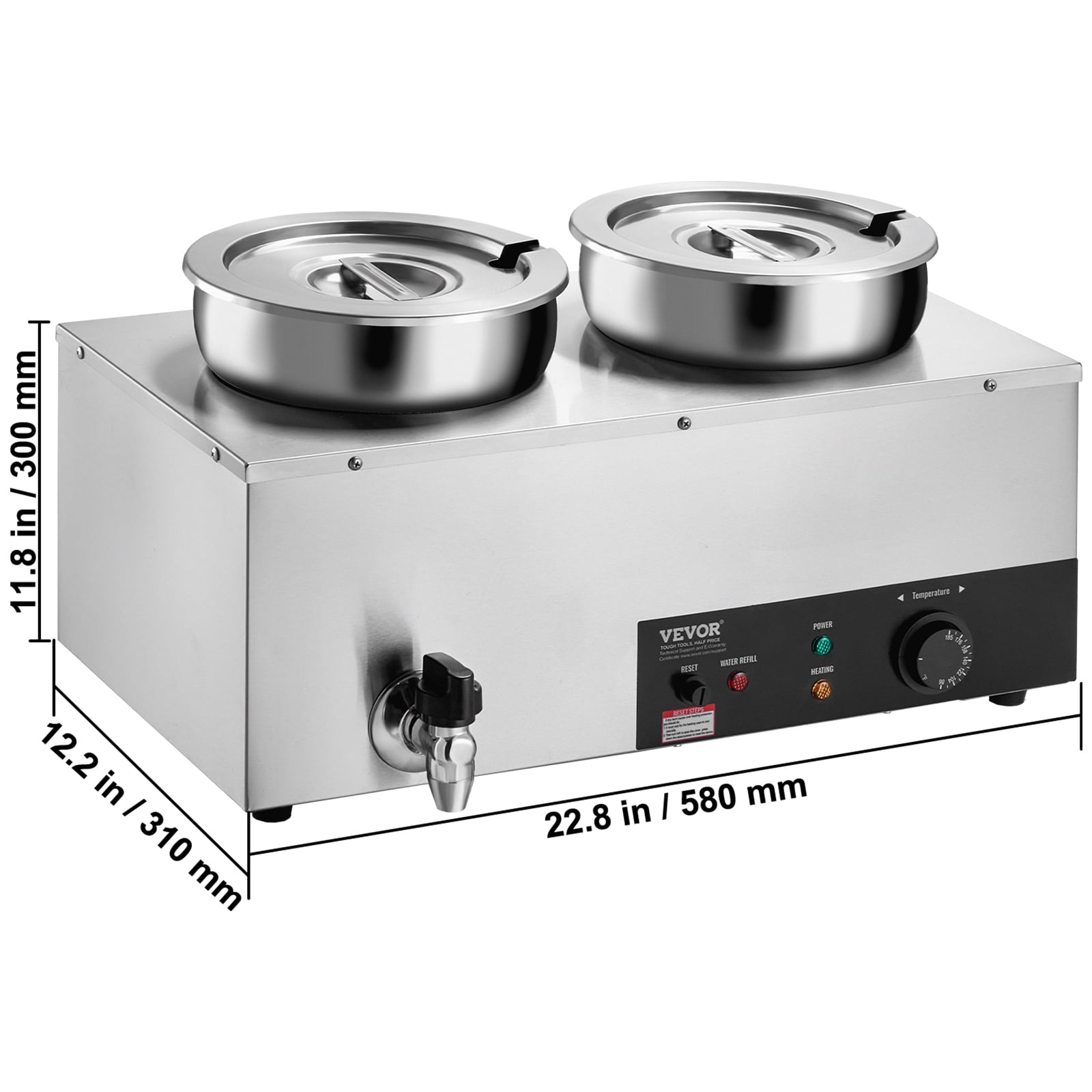 VEVOR Electric Soup Warmer, Dual 7.4QT Stainless Steel Round Pot, 1200W Commercial Food Warmer, 86~185°F Adjustable Temp, Bain Marie with Anti-Dry Burn and Reset Button, for Restaurant, Buffet