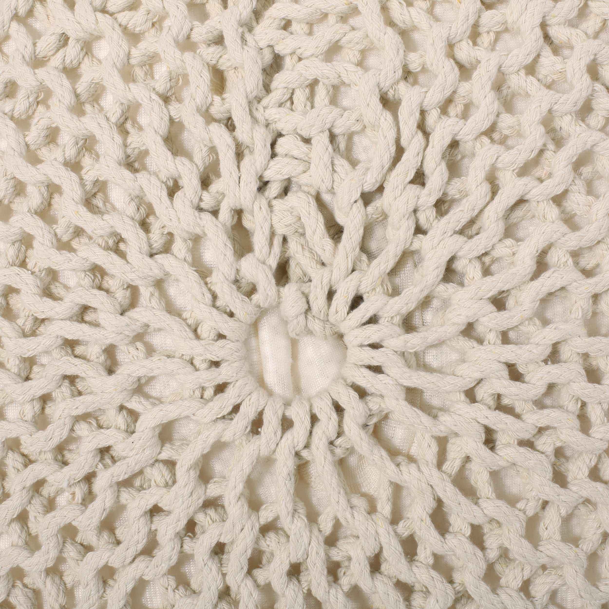 Desert Fields Maysville Cotton Knitted Round Pouf, Ivory, 20" x 14"