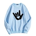 thumbnail image 1 of Bmisegm Women Saint-Valentin Simple et à la Mode Je t'Aime Geste Imprimé Col Rond Manches Longues Sweat Sans Capuche Décontracté pour Women Bleu P, 1 of 3
