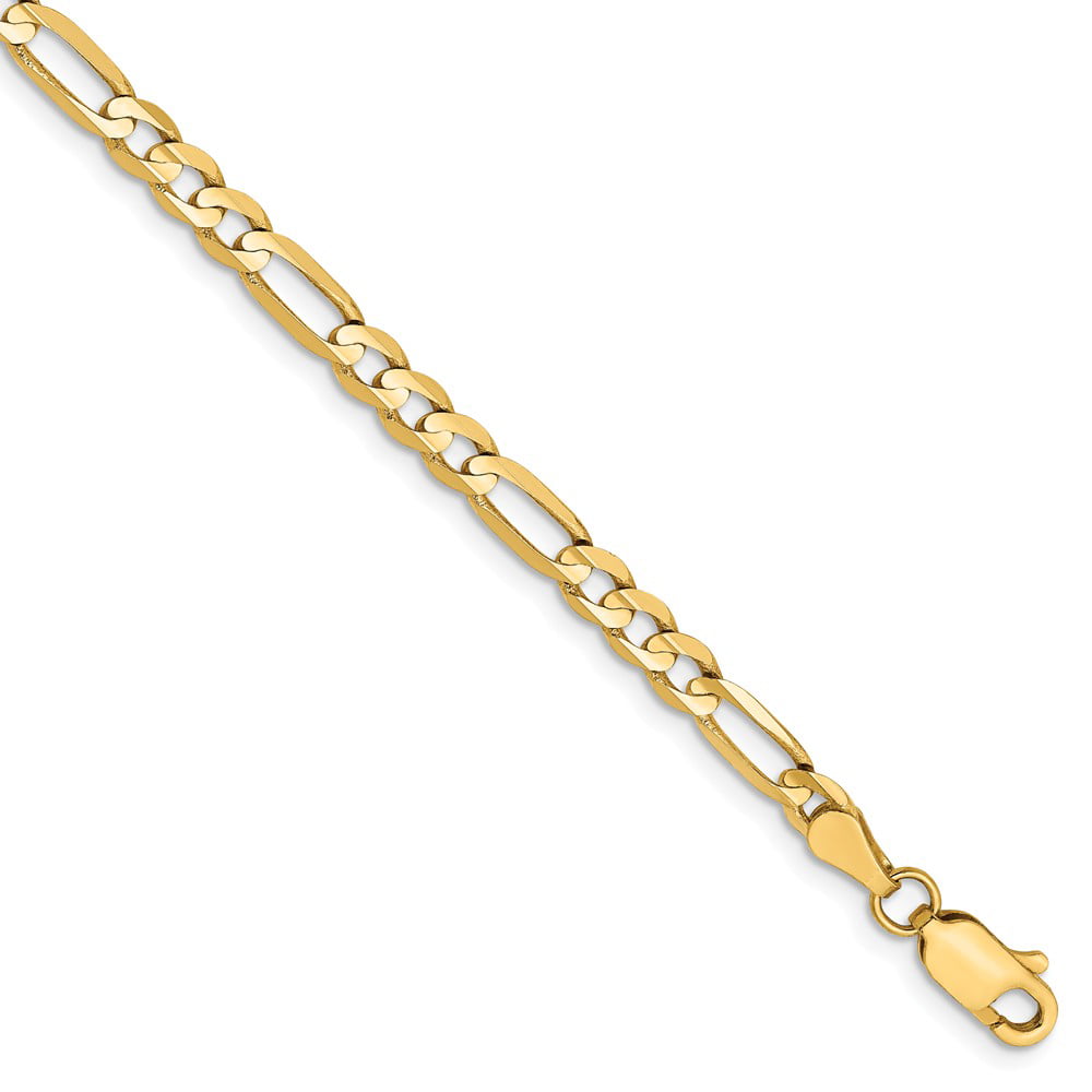 Solid 14k Yellow Gold 4mm Concave Open Figaro Chain Bracelet 8