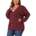thumbnail image 4 of Agnes Orinda Women's Plus Size Sweaters Cardigan Cable Knit Button Down V Neck Long Sleeve Casual Cardigans 1X Burgundy, 4 of 6