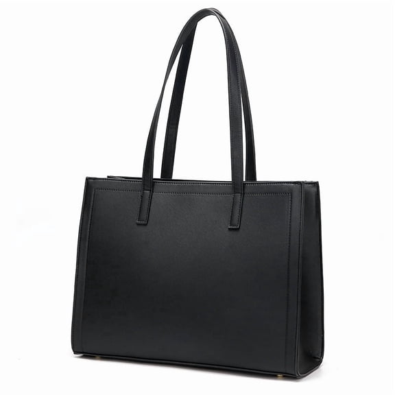 SYMMEXA Women's PU laptop bag Leather Tote Handbag, Black