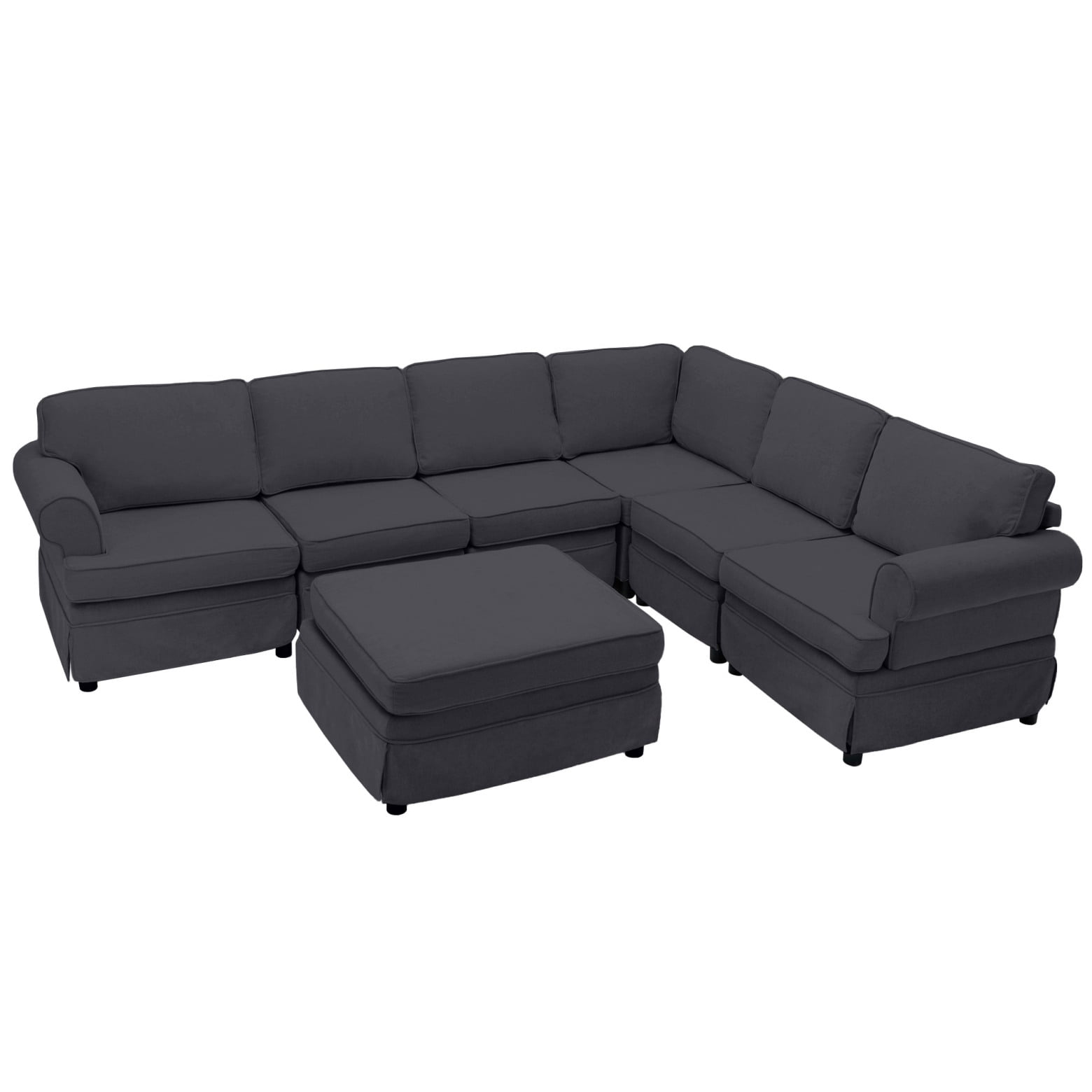 108.6" Sectional Sofa Ottoman Set, Fabric Upholstered U Shaped