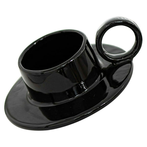 GOOHOCHY Tealight Holder Desktop Ceramic Handle One-piece Cup Saucer Votive Candle Stand