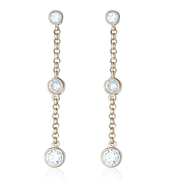 AVORA 14K Yellow Gold Graduating Simulated Diamond CZ Three-stone Dangle Drop Earrings