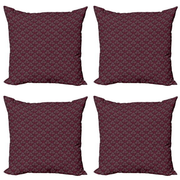 Ambesonne Floral Throw Pillow Cover 4 Pack, Ornate Victorian Garden, 18", Dark Brown Magenta