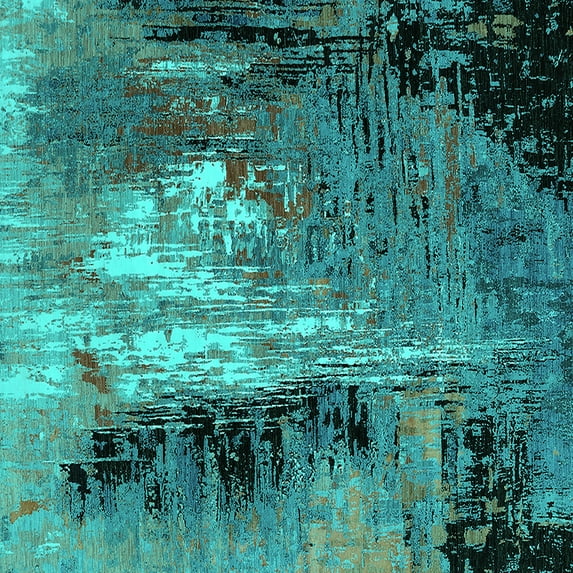 Ahgly Company Machine Washable Indoor Square Oriental Turquoise Blue Industrial Area Rugs, 7' Square