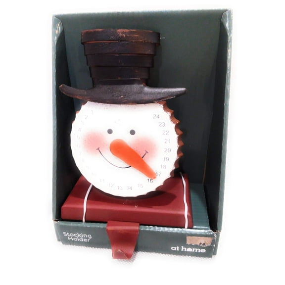 At Home Brown Metal Christmas Stocking Weighted Holder (Bottle Cap Snowman)