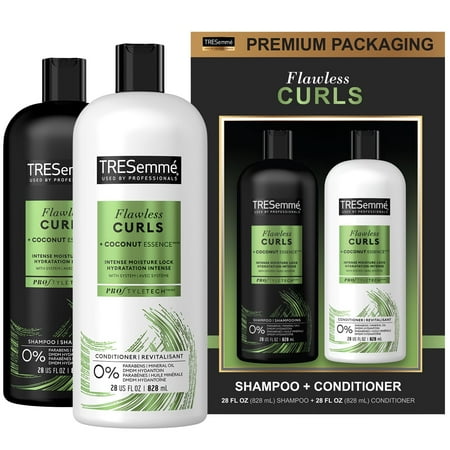 TRESemmé Flawless Curls Shampoo and Conditioner Set Curly Hair Products with Coconut Oil Leaves Curls Defined Sulfate Free Frizz Free 28 Fl Oz Ea