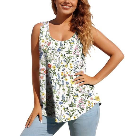Summer Tank Tops for Women Floral Print Tank Top Casual Loose Sleeveless Blouse Elegant Summer Shirt