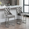 thumbnail image 3 of 26" Bar Stools Set of 2, Counter Height Barstools with Chrome Metal Base,Velvet Upholstered Barstools with Button Back & Rivet Trim, Kitchen Island Armless Chairs for Dining Room, Home,Gray, 3 of 9