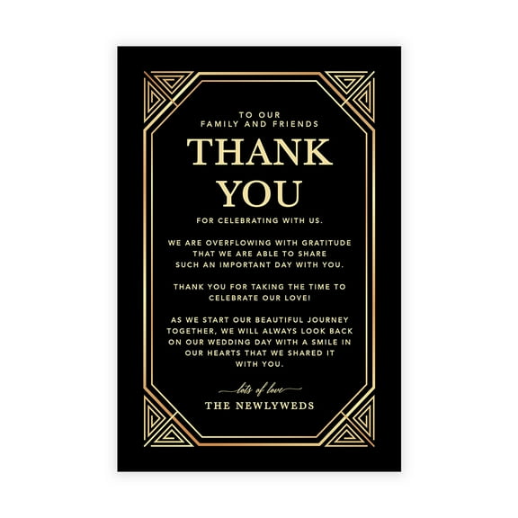 Koyal Wholesale Gold Art Deco Wedding Thank You Place Setting Cards for Table Reception, 56-Pack