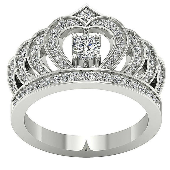 Crown Pave Set Engagement Ring For Velantine Gift 1.9 Ct Diamond 14K White Gold Over
