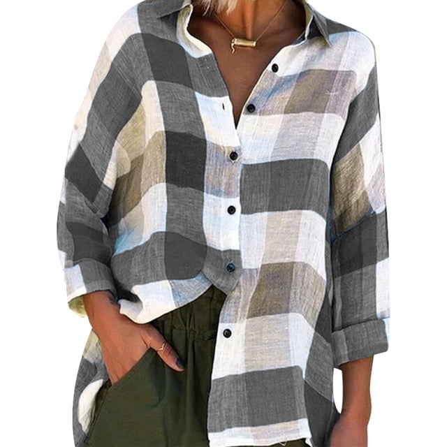 Innerwin Blouse Col à Revers Chemises pour Femmes Plage Boutonnée Hauts Décontractés Gris 3TG
