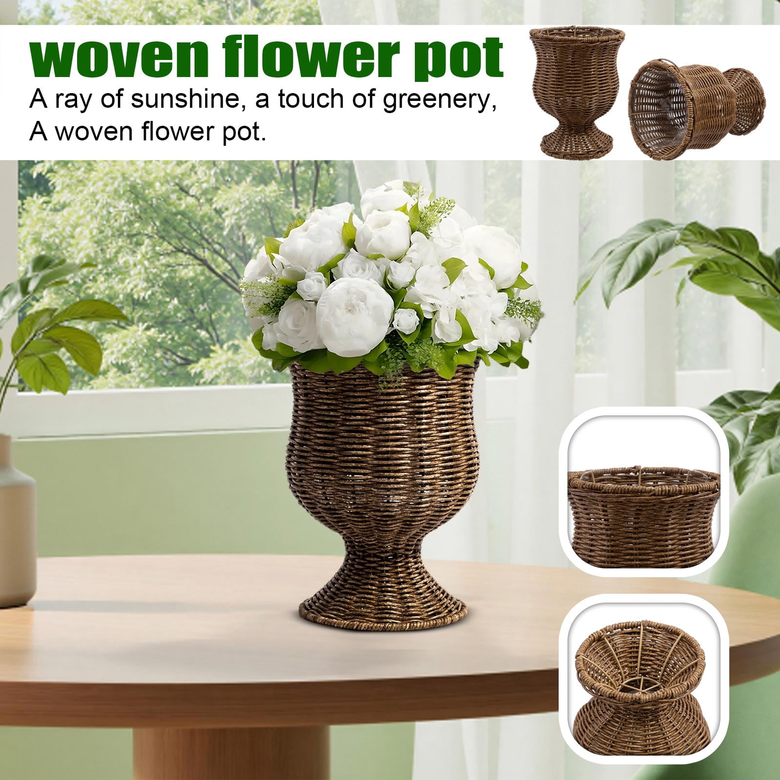 HIELLFQ Woven Rattan Planter Flower Pots Home Decor Natural Plant Pots for Flowers Branches Ideal Easter Decorations for Outdoor Indoor