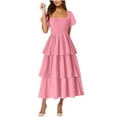 thumbnail image 5 of Tiered Ruffle Midi Dress Women Smocked Short Sleeve Summer Dress Wedding Guest Evening Party Beach Sundress, 5 of 9