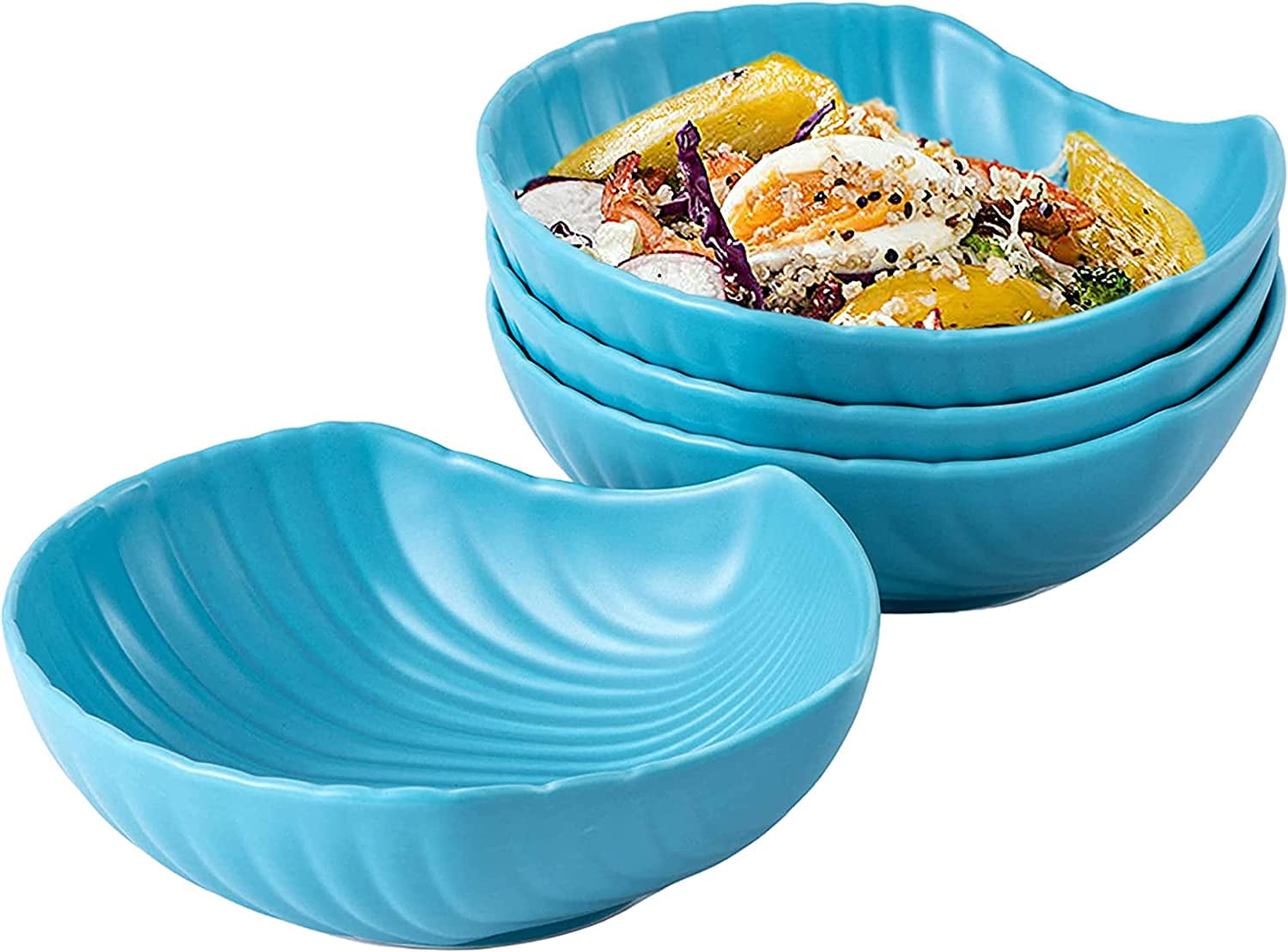 Bruntmor 7' Ceramic Shell Shaped Dinner Plates Set of 4 Serving Plates Blue