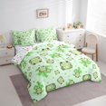 thumbnail image 3 of Homewish Kawaii Green Frog 7pcs Bedding Comforter Set For Preppy Children,Cartoon Animal Queen Bedding Sets Super Cozy,Polka Dots Queen Sheet Sets,Microfiber Bedroom Decor,Reversible, 3 of 8