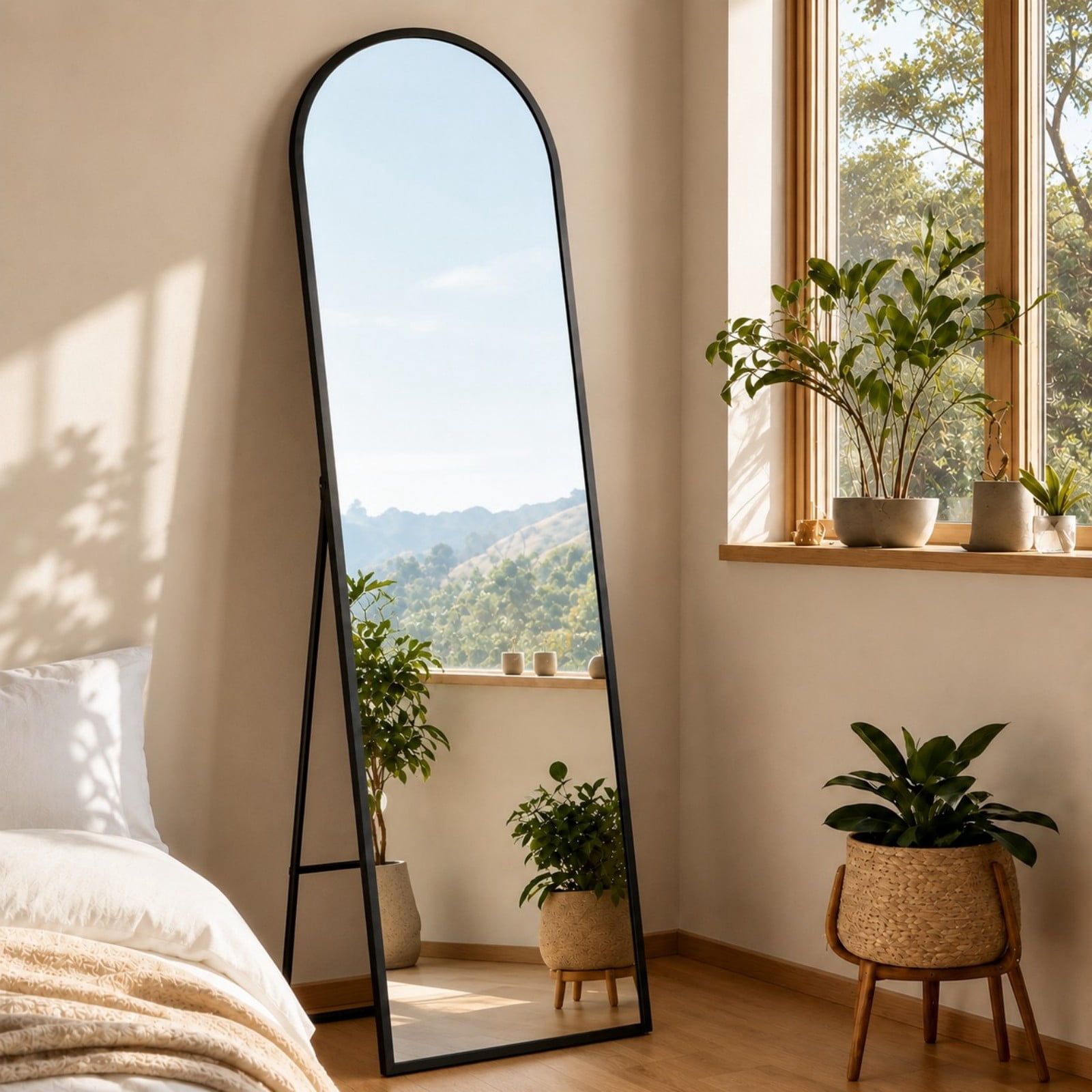 Cenovo 56"x 15" Arched Full Length Mirror Full Body Floor Mirrors, Black