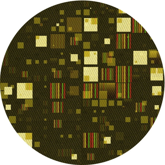 Ahgly Company Machine Washable Indoor Round Transitional Dark Yellow Green Area Rugs, 4' Round