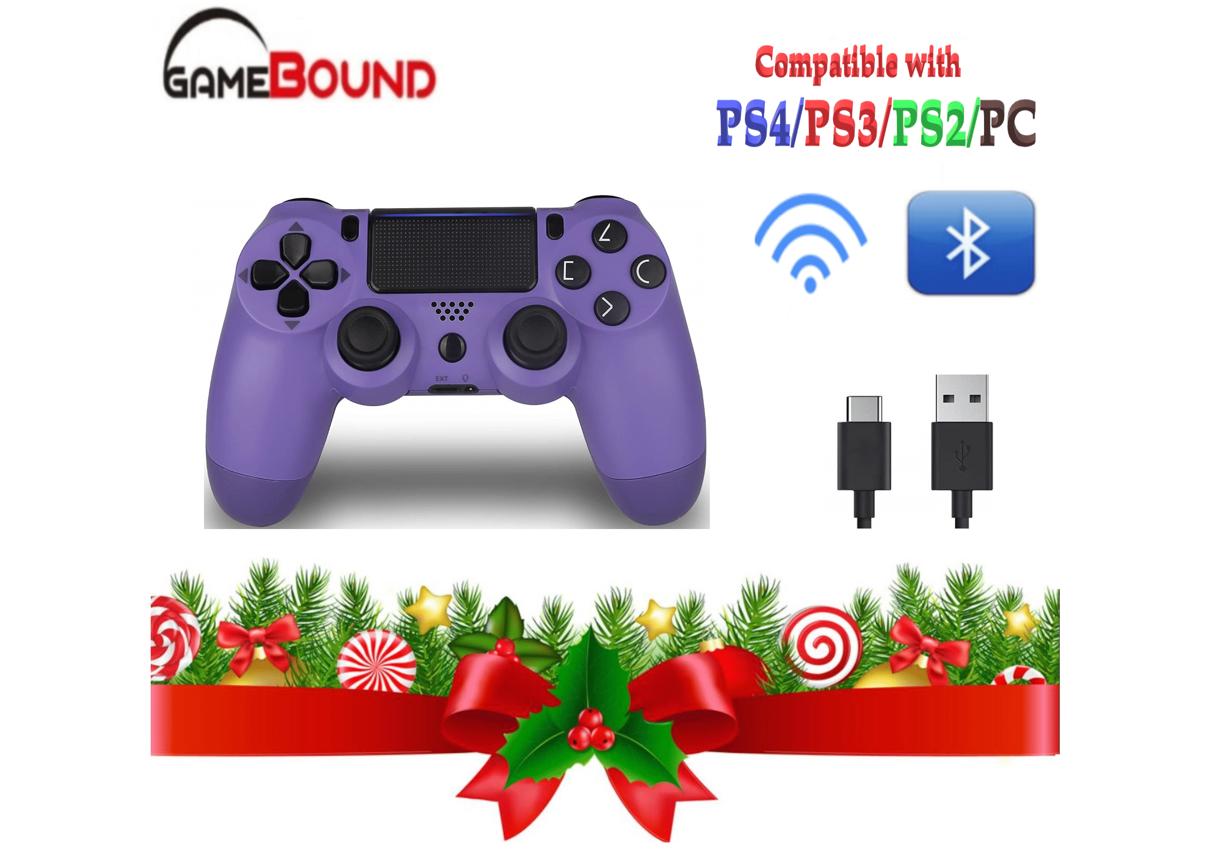 Wireless Bluetooth Controller for Playstation 4 with Dual Vibration Compatible with Windows PC & Android OS(Purple)