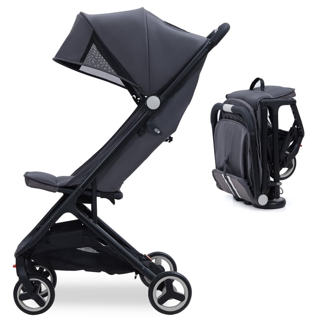 GAOMON Cochecito liviano, cochecito de viaje compacto plegable con una sola mano para avión, asiento reclinable y dosel, suspensión suave, sistema de viaje listo, negro
