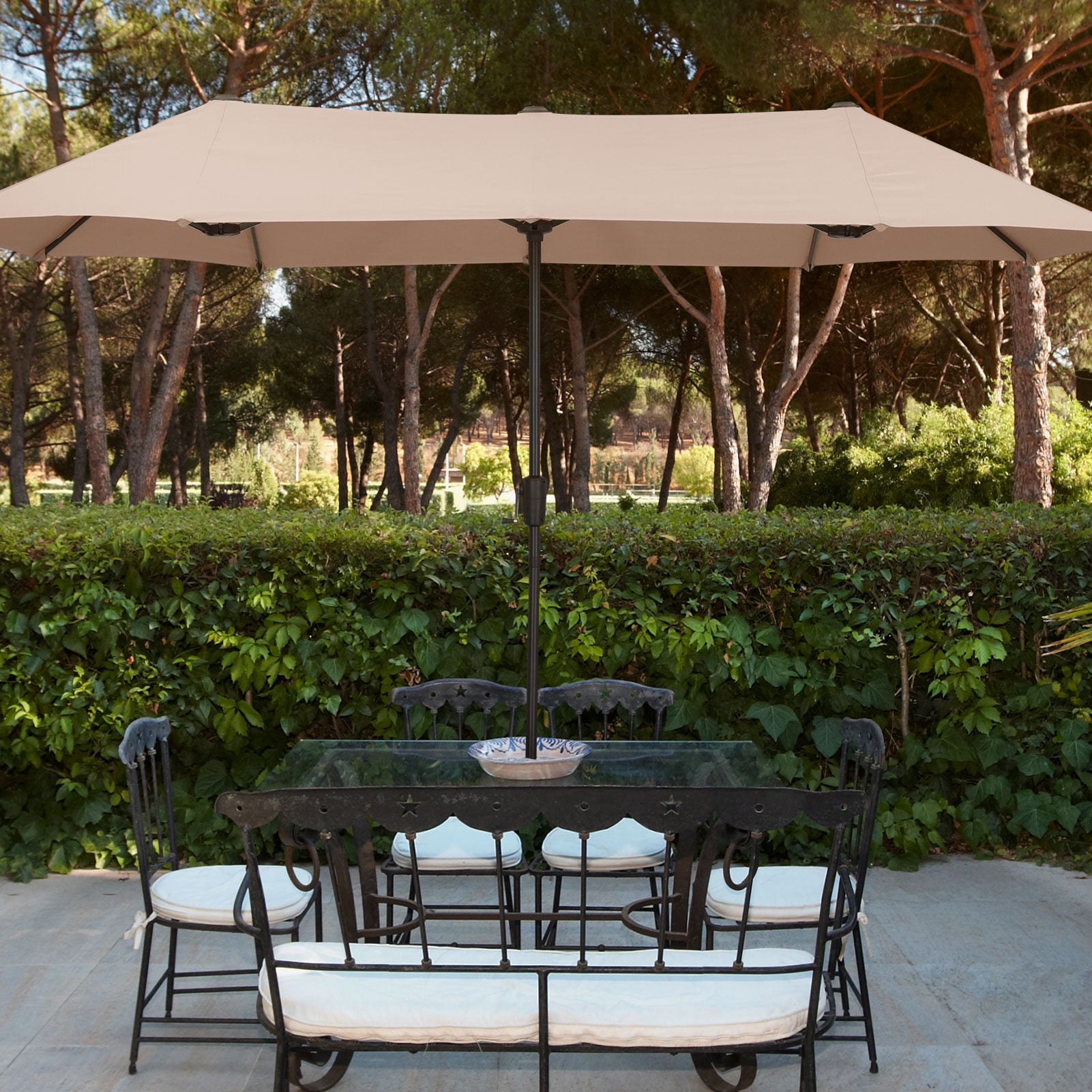 Ainfox 13ft Large Patio Umbrella,Outdoor Double-Sided Rectangle Market Heavy Duty Umbrellas without Base, Khaki