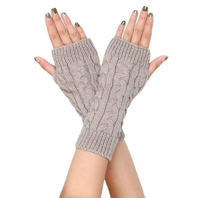 UJNDER 8 Figure Wool Half Finger Short Wrist Guard Gloves Mittens for Enhanced Grip and Comfort Light Gray