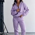 thumbnail image 5 of YUGYXL Womens Sweatsuit 2 Piece Outfits Fall Winter Fleece Half Zip Sweatshirts and Sweatpants Joggers Set Purple L, 5 of 8