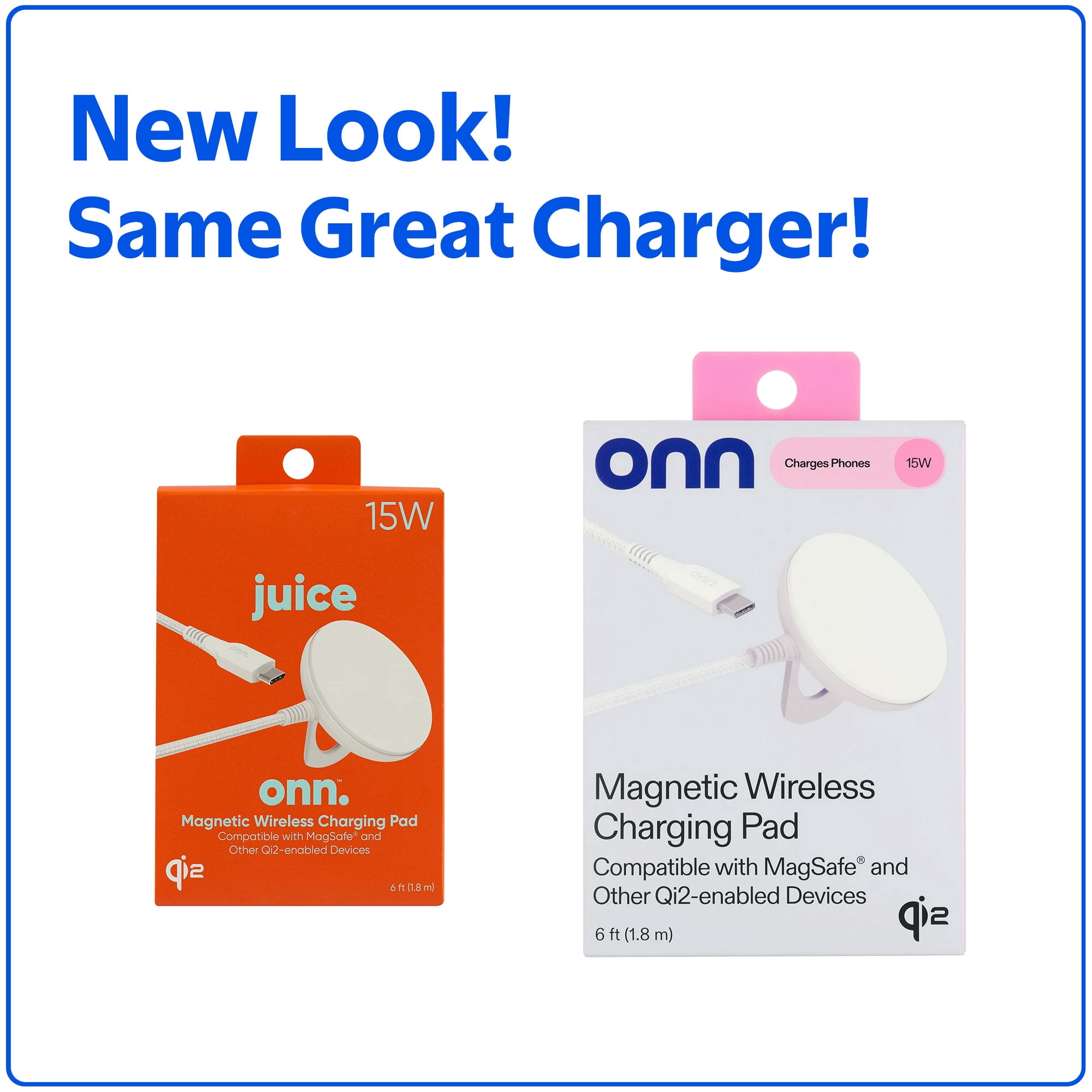 onn 15W Magnetic Wireless Charging Pad, Qi2 Certified, braided cable, White - Compatible with iPhone 17/16/15/14/13/12 series