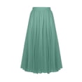 thumbnail image 2 of QATAINLAV Womens Midi Long Pleated Skirts Casual Elastic High Waisted A Line Skirt Solid Color Mesh Summer Flowy Party Outfits Green S, 2 of 6