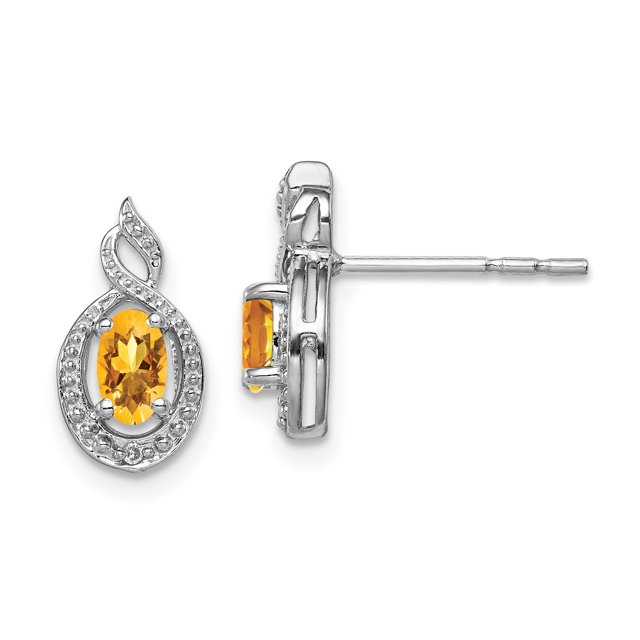 925 Sterling Silver Citrine Diamond Stud Earrings Ball Button Birthstone November Gemstone Fancy