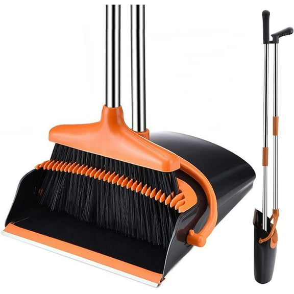 Wattne Broom and Dustpan Set with 42" Long Handle for Home Kitchen Room Office Lobby Floor Use Upright Stand Up Stand Up Broom with Dustpan Combo