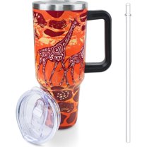 40 oz Giraffe Tumbler with Handle and Straw, Travel Mug Water Bottle, Stainless Steel Insulated Cup with Lid and Straw, Birthday Christmas Gifts