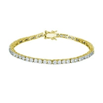 Forever Facets 3mm Cubic Zirconia Tennis Bracelet in 18k Yellow Gold over Sterling Silver, Adult Female