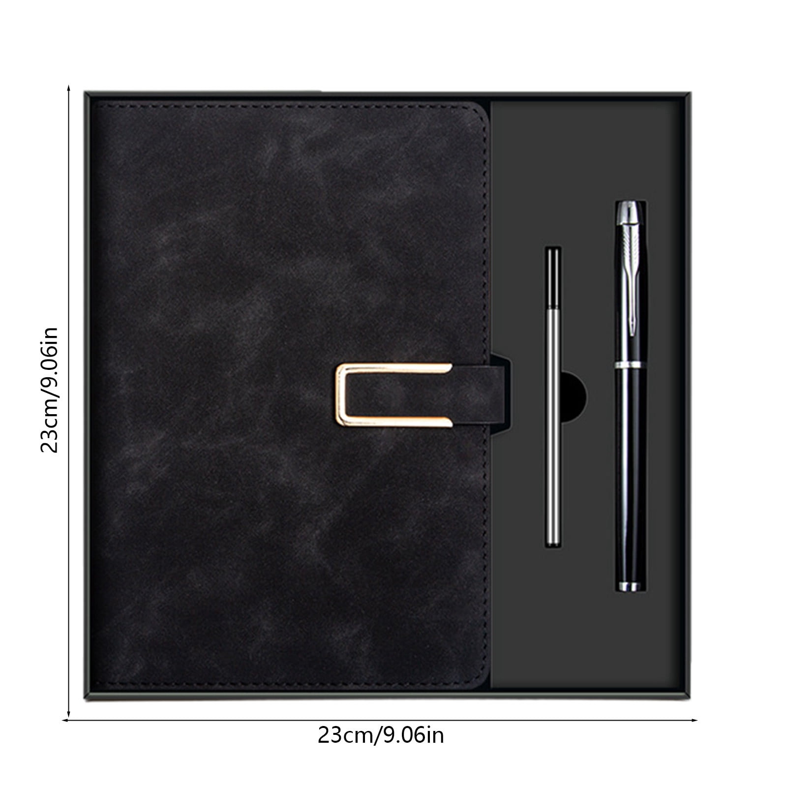 Hardcover Square Notebook 9x9 Inch Thick Lined Journal with Pen & Refill Set Black Lay-Flat Binding Premium Paper for Office Meeting Note Taking