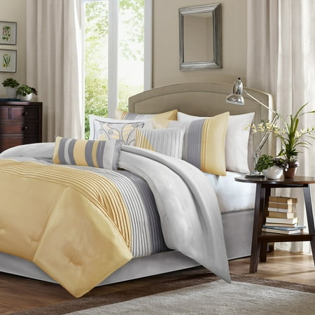 Salem Pleated Colorblock Comforter Set (Queen) Yellow - 7pc