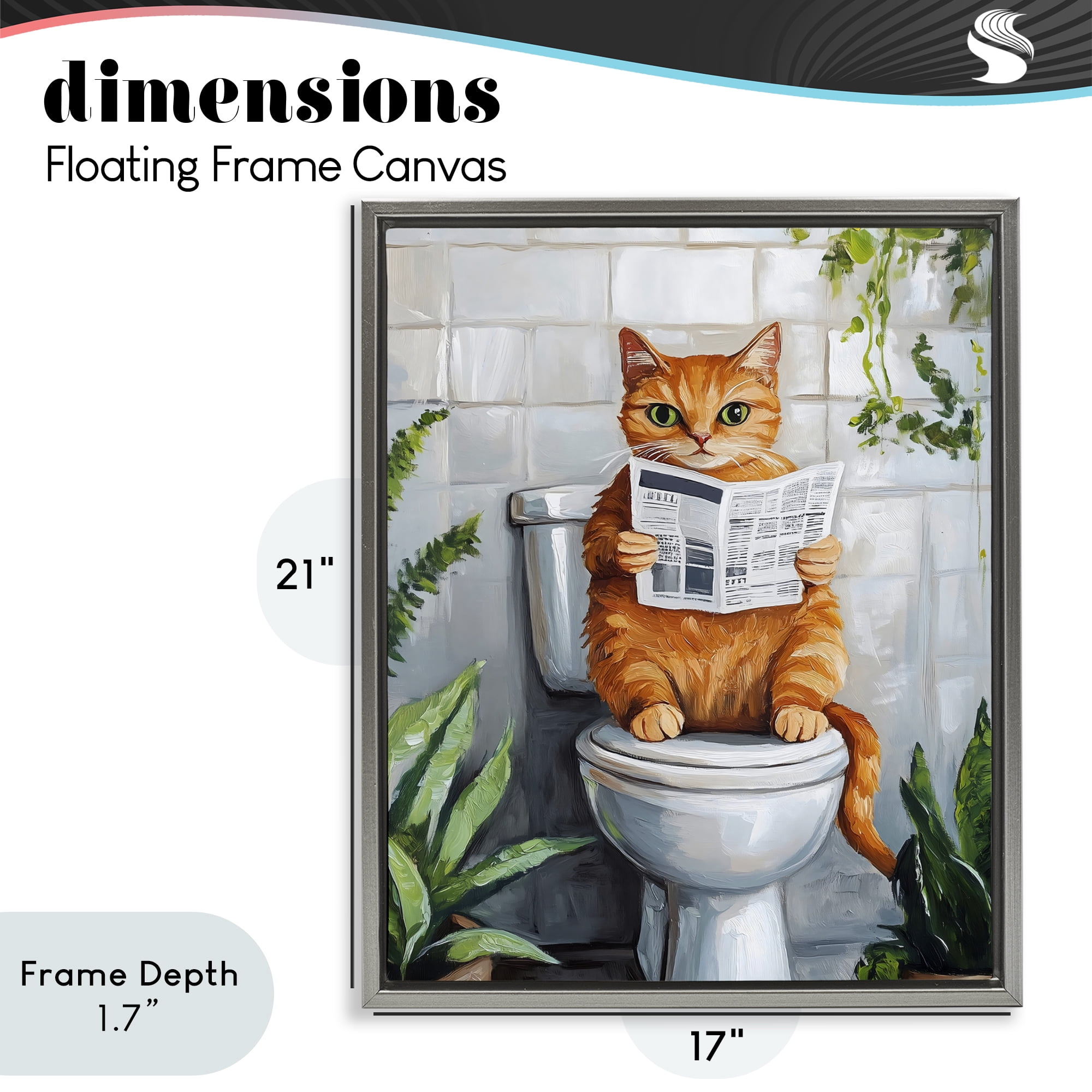 Stupell Industries Orange Cat Reading Paper Gray Framed Floater Canvas Wall Art, design by The Prints Vibe