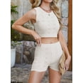 thumbnail image 6 of Womens 2 Piece Outfits Summer Knit Crop Tank Tops Beach Shorts Set Vacation Loungewear White L, 6 of 9