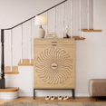 thumbnail image 3 of Shoe Cabinet with 2 Flip Drawers, Freestanding Shoe Organizer with Drawer, Carved Sunflower Narrow Shoe Rack Cabinet for Entryway, Hallway, Living Room, 3 of 9