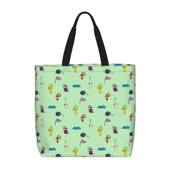 Lsque Pikmin Pattern Tote Bag for Women, HandBags with Zipper, Large Capacity Casual Shoulder Handbags with Inner Pockets