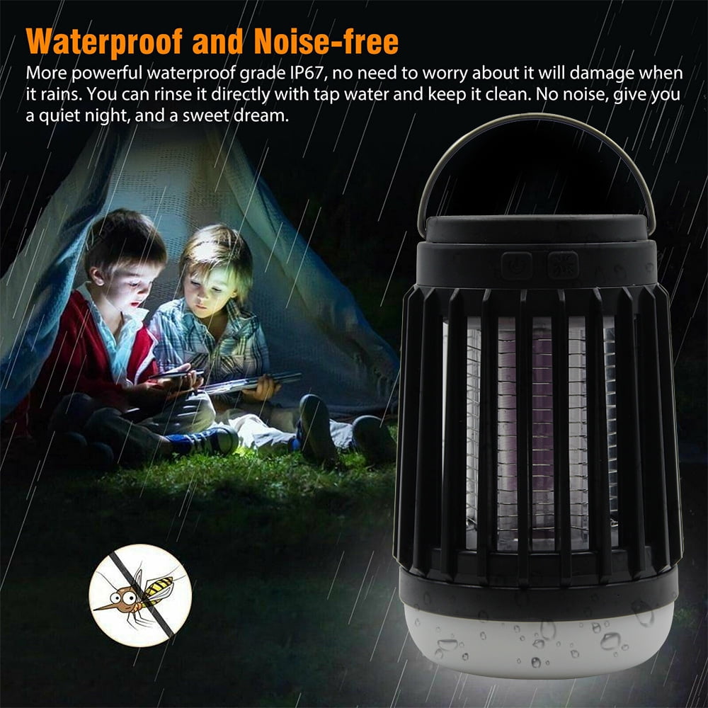 VONTER Zappers Killer,LED Electric USB Shock Mosquito Killer Fly Bug Zapper Lamp Pest Trap Light,Electric Fly Killer Light with Camping Lantern, Solar Powered for Indoor Outdoor - Black